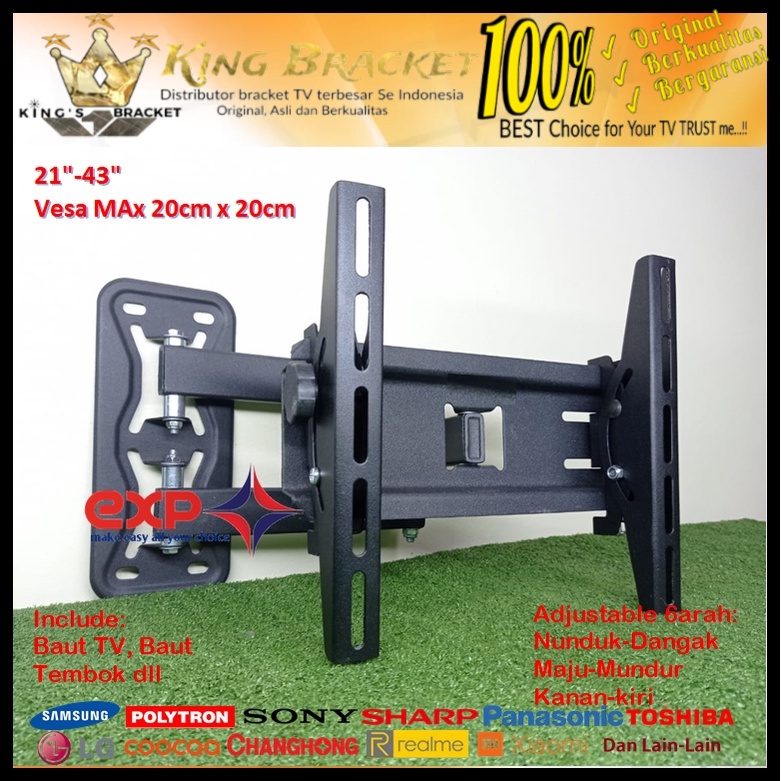 Bracket TV SAMSUNG 14 s/d 43 inch 6 ARAH FULL BESI SUPER KOKOH GARANSI 100% ORI