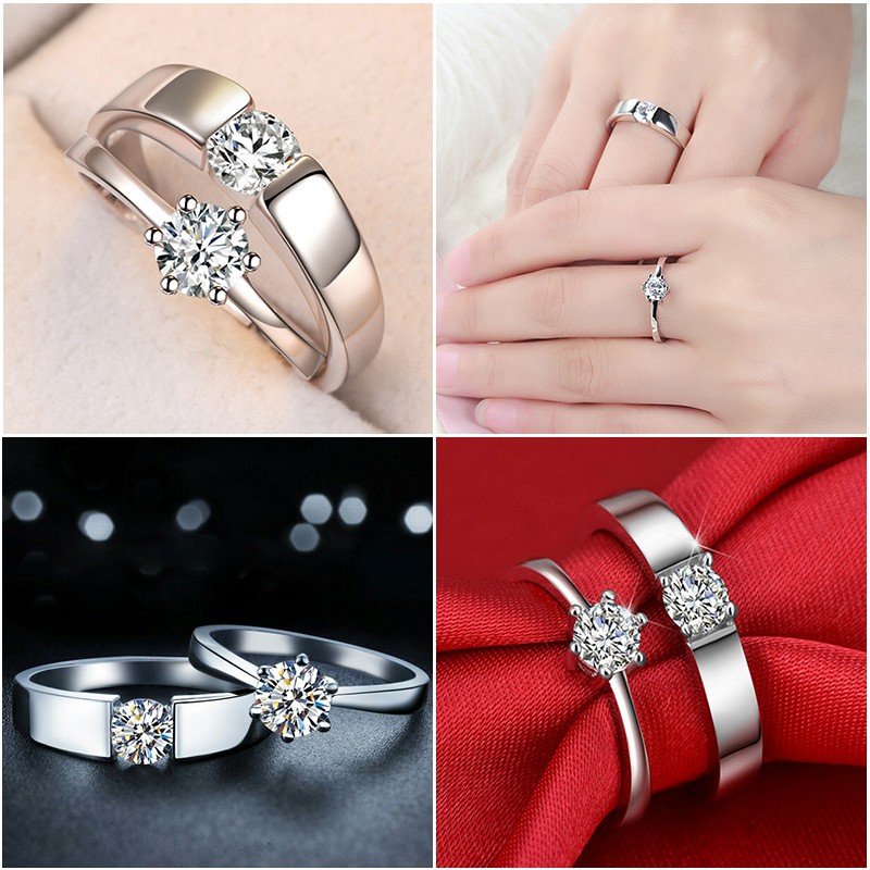 2pcs / Set Cincin Sterling Silver Dapat Disesuaikan Untuk Pasangan