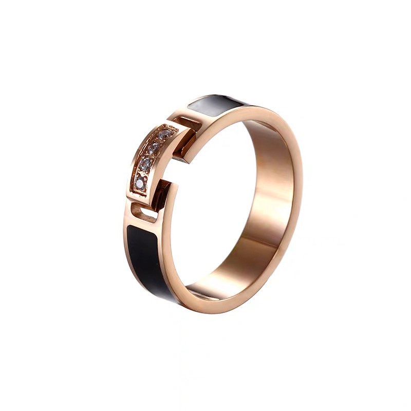 Fashion Berlian Epoxy Cincin Baja Titanium Perempuan Anti Karat Berlapis Emas 18k Trendi Perhiasan Cincin Unik