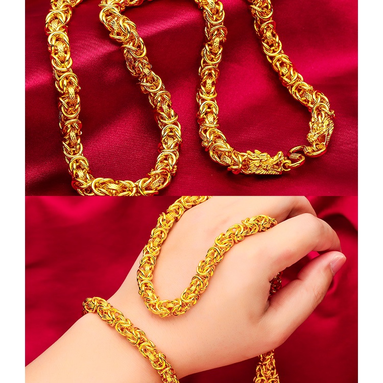 Gelang Kalung Desain Kepala Naga Bahan Kain Lapis Emas Asli Kadar 375 Handmade Untuk Pria