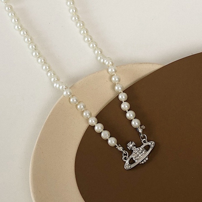 Kalung Rantai Klavikula Hias Mutiara Berlian Saturnus Planet Gaya Korea