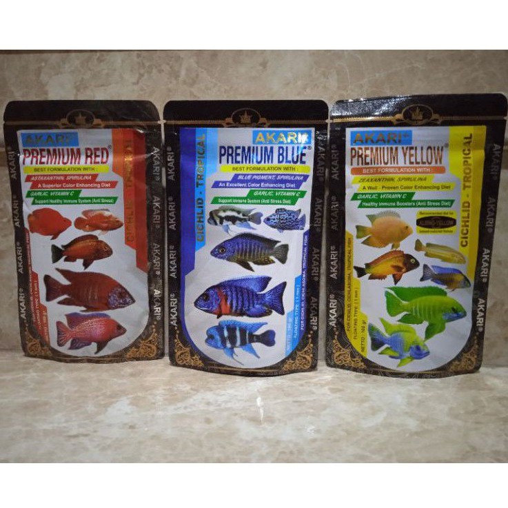 AKARI PREMIUM CICHLID-TROPICAL 100 gram (RED, BLUE, YELLOW)