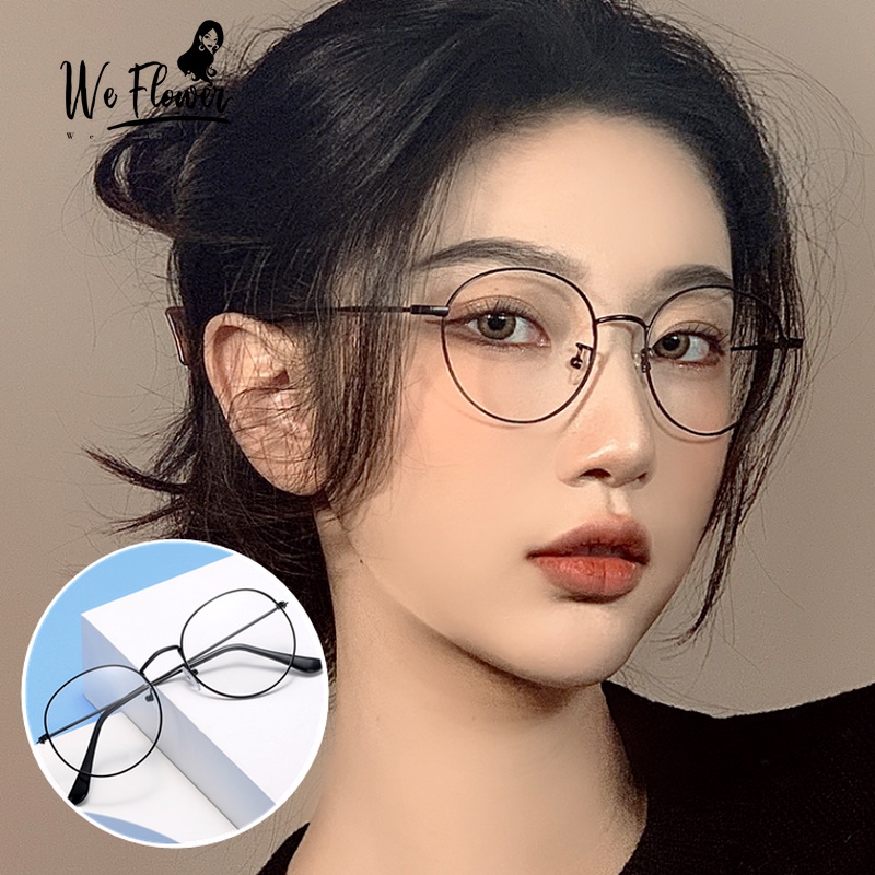 We Flower Retro Round Metal Frame Blue Light Blocking Lens Eyeglasses for Women Men Spectacles Eyewear