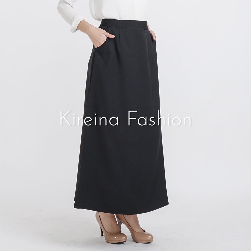 Rok Pinggang Karet Premium Rok Kerja Panjang Rok Line A Formal Rok Mayung Bahan Grasella | Kireina Fashion