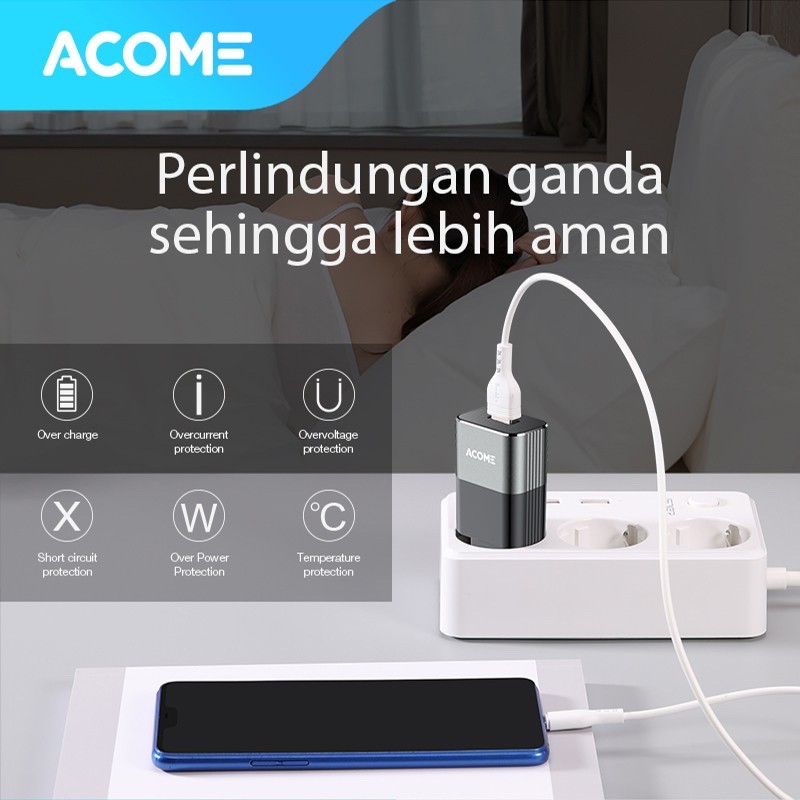 ACOME AC01 Charger Original 3A QC3.0 Fast Charging Micro USB Type-C OPPO iPhone Garansi Resmi 1 Thn