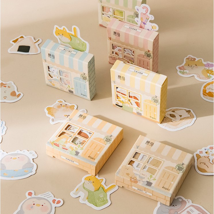 [MILOLI] 45Pcs CUTE CHARACTER Deco Sticker DIY Scrapbook Stiker Jurnal Diary Planner Kotak - B0127-2