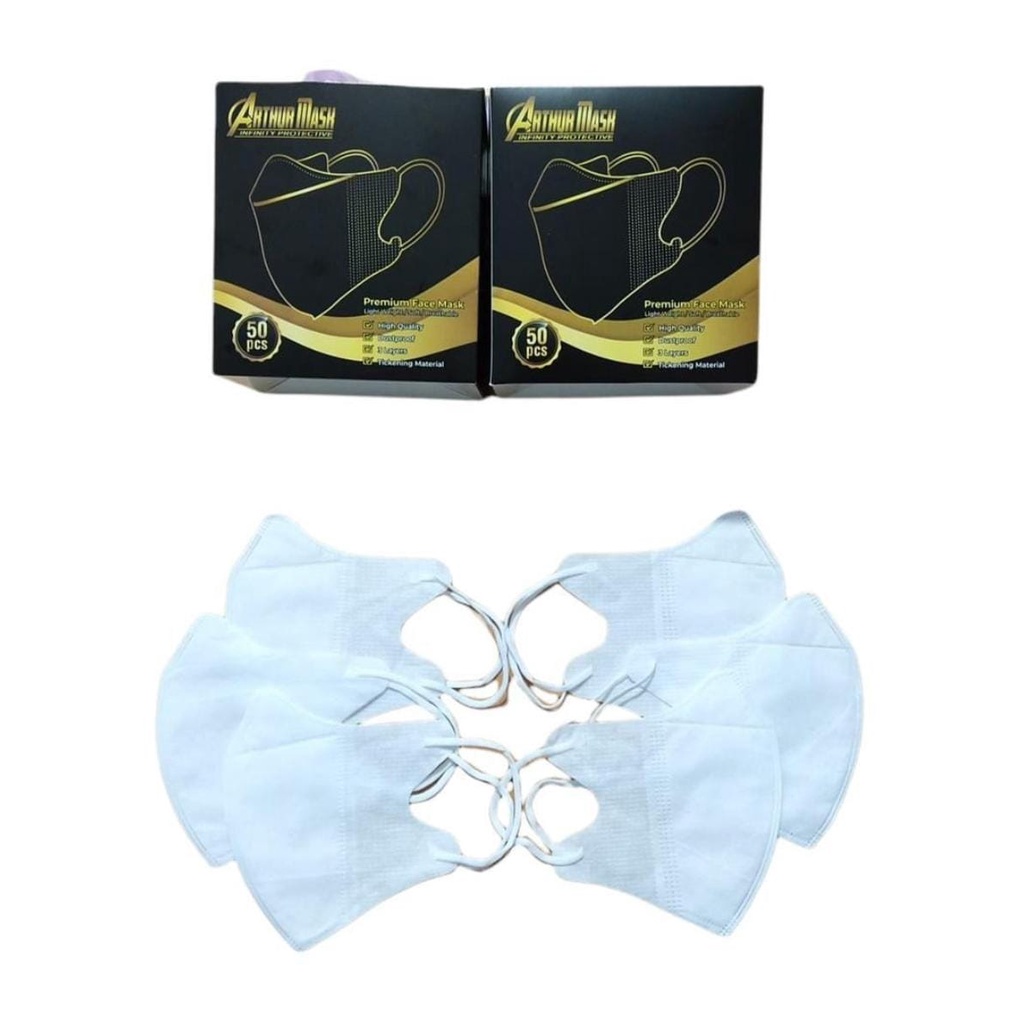 ARTHUR MASK DB - MASKER DUCKBILL 3PLY MURAH GARIS FACE MASK PUTIH HITAM