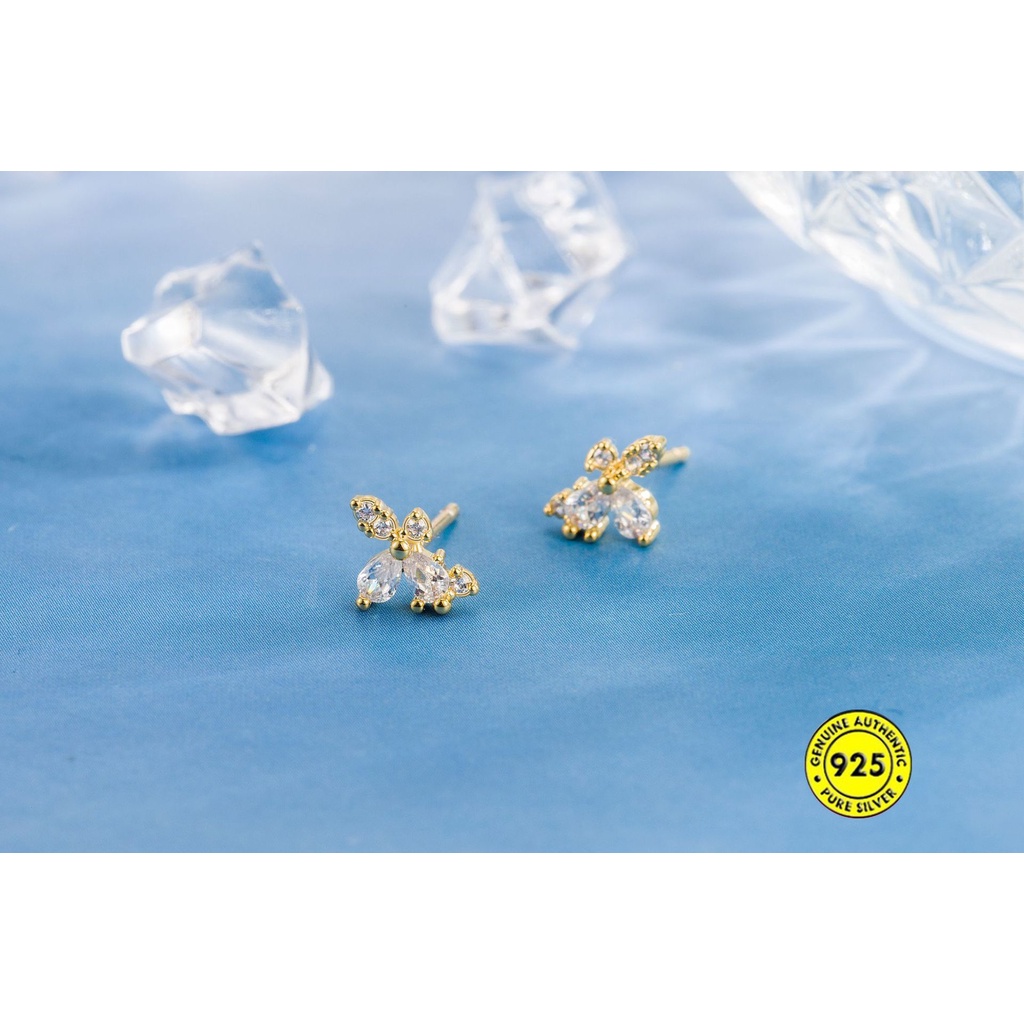 Anting Bahan Sterling Silver Aksen Zircon Untuk Wanita