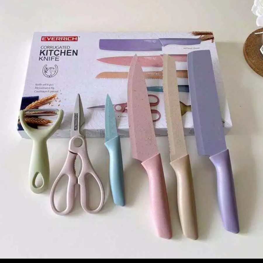 6in1 Pisau Jerami Gandum Set 6 In 1 Pisau Dapur Cantik Knife Set 6pcs