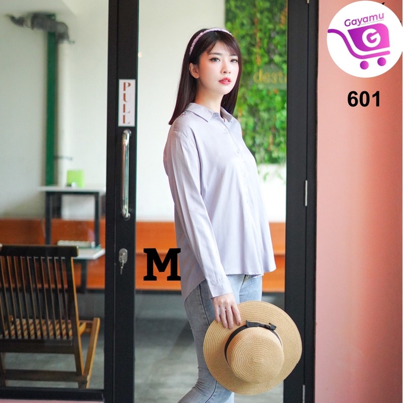 KEMEJA WANITA LENGAN PANJANG SIZE M&L (601)-Abu-Abu M