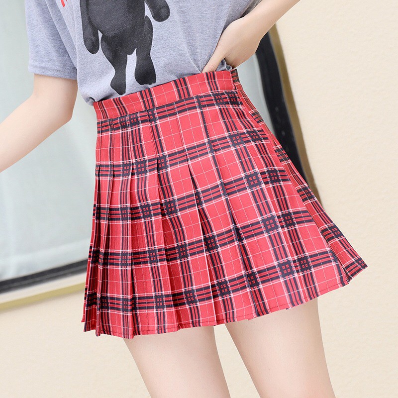 Korean Mini Skirt Preppy Plaid Rok Lipit Motif Kotak Kotak 2145 (S-XXL)