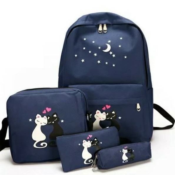 BDKR_TAS - COD Promo Tas Ransel Anak Sekolah PAUD TK SD SMP Paketan Triset (Three Set) Tas Sekolah Anak Perempuan Set 4 in 1 Dengan Sling Bag, Tas Ransel Terbaru Motif Kucing 2D Lucu Kucing I