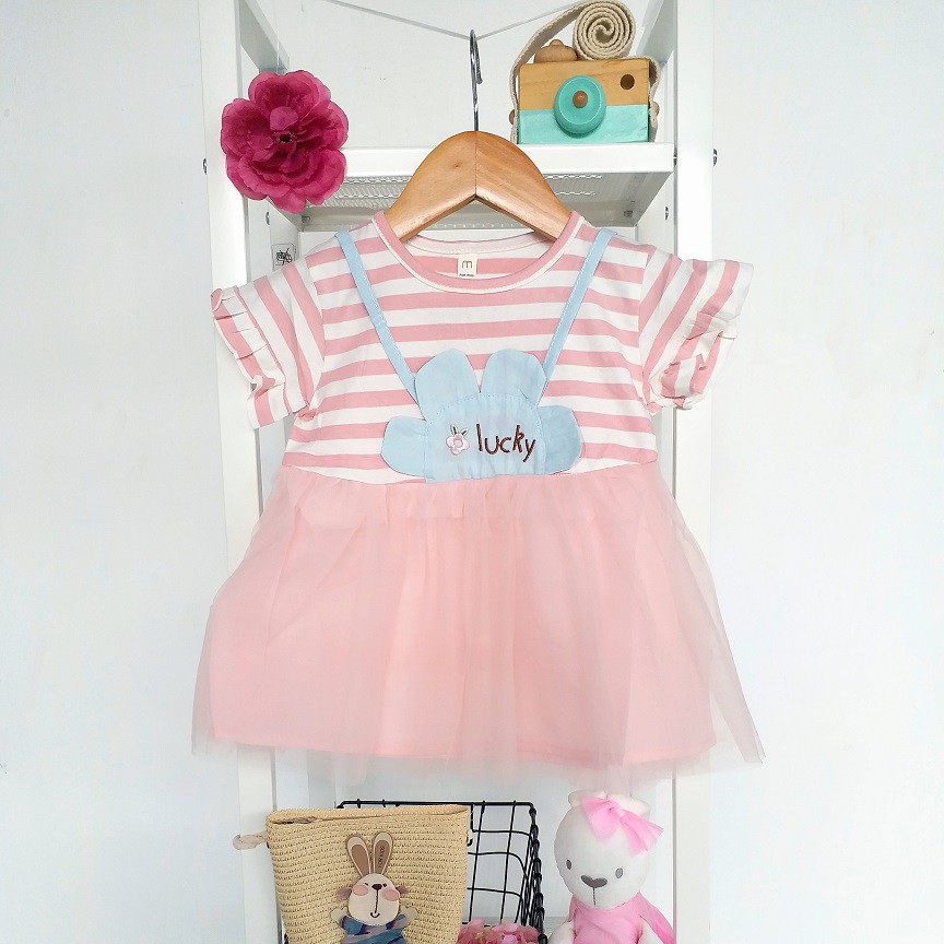 HappyOliver DRESS SALUR SLING LUCKY 2813 EBV Baju Dress Anak Perempuan Import 6 bulan - 3 tahun/Dress Bayi Perempuan/Gaun Bayi Perempuan/Dress Pesta/Dress Bayi