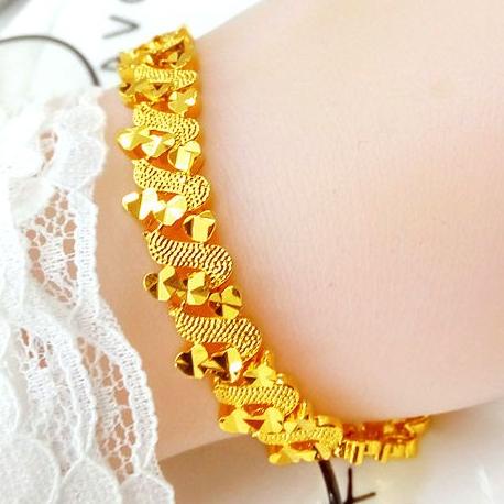 Tren Kekinian.. Hong Kong Bebas Pajak Tipe S Gelang Emas Asli Fashion Wanita Emas Murni Kekasih Nika