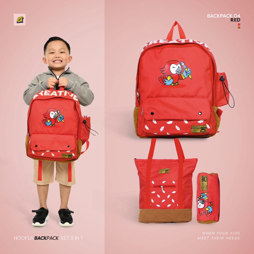 Hooflakids Tas Sekolah Anak Perempuan Laki Laki Backpack Set 3 in 1 Dapat Ransel Pouch dan Tote Bag