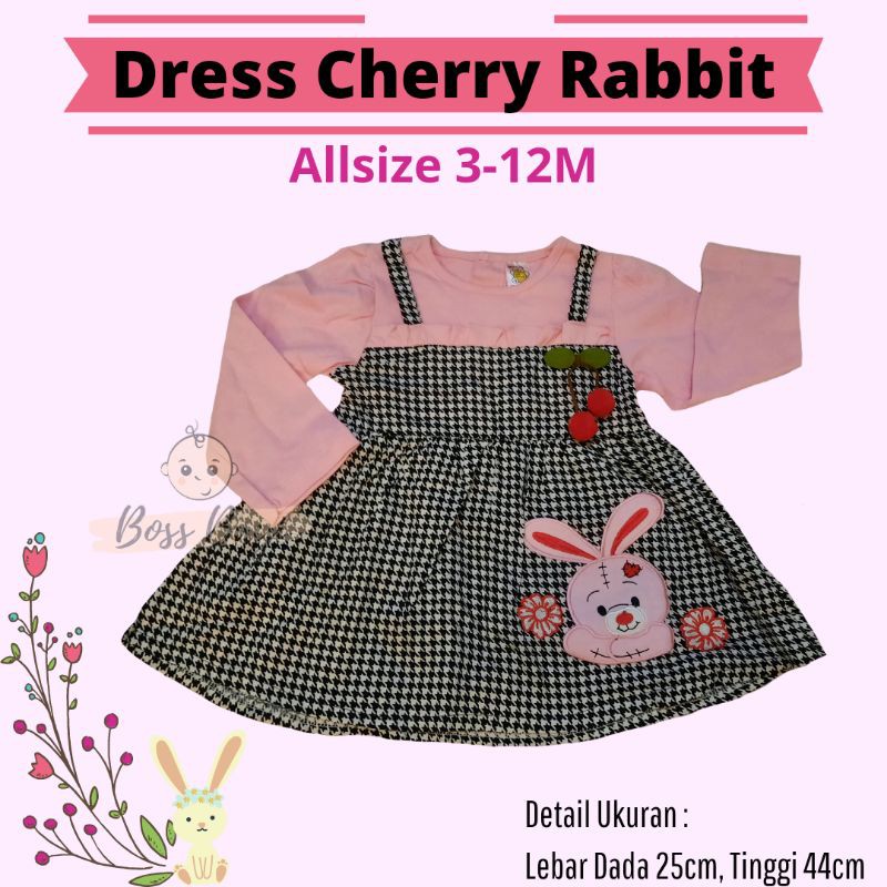 Dress Panjang Bayi Anak Perempuan Cherry Rabbit Lucu Cantik