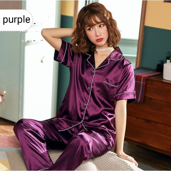 PIYAMA LS IMPORT / baju tidur satin wanita impor / piyama kancing depan ukuran jumbo / setelan korea