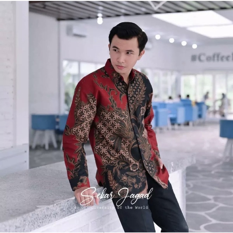 Baju Batik Pria Lengan Panjang Kemeja Batik Kantor jumbo M L XL XXL 3L 4L 5L 6L 7L 8L 9L 10L Atasan Batik Seragam