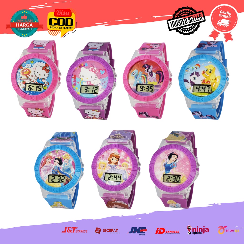 [COD] Jam Tangan Digital Mainan Terbaru Anak Cewek Melodi Musik Karakter Kartun Hello Kitty Kuda Pony Sofia Seri 2