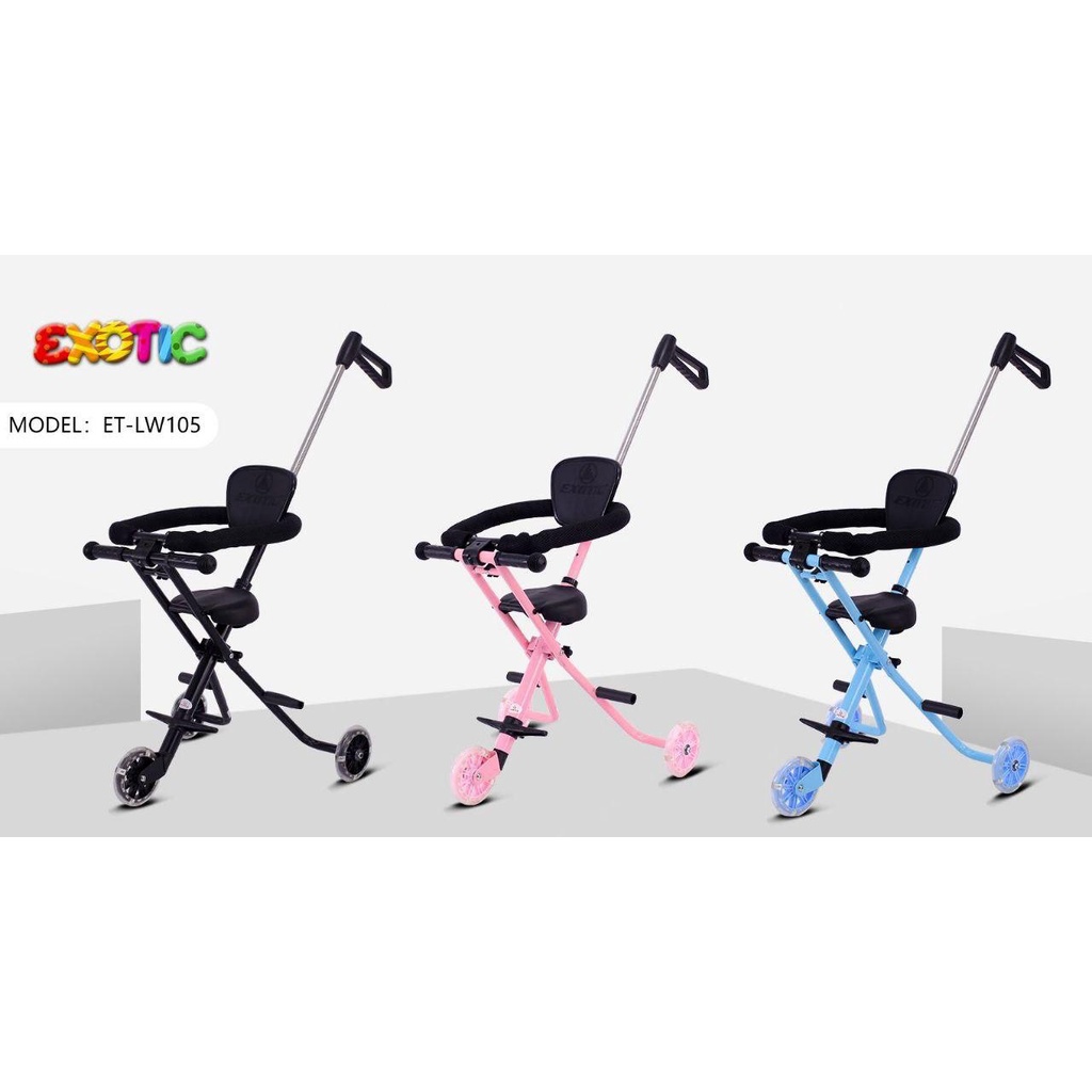 Stroler Anak Bayi Balita Kursi Dorong Micro Stroller Trike Exotic ET LW105 Roda 3 tanpa Sandaran Bolak Balik-3
