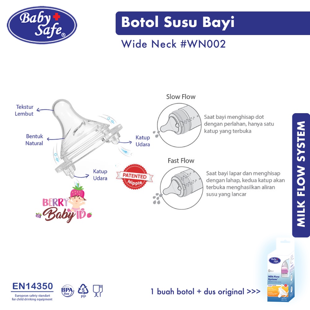 Baby Safe Botol Susu Bayi 250 Ml Wide Neck Baby Bottle WN002 BBS073 Berry Mart