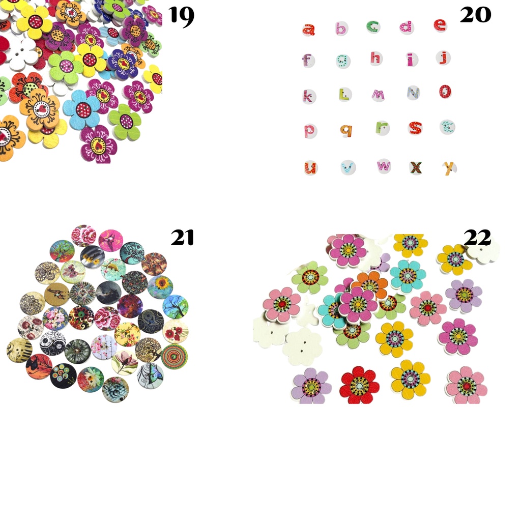 Kancing Kayu / Wooden Button Seri Colorful - PCS