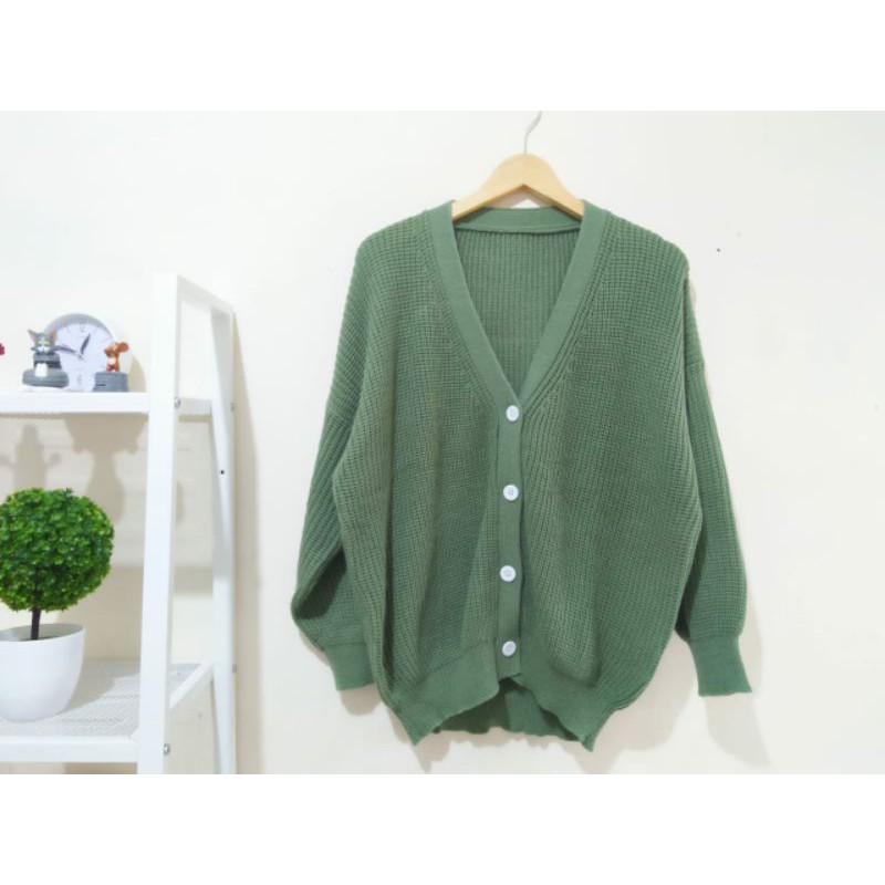 CARDIGAN KANCING EMERA BASIC RAJUT 7 GATE-Hijau mint