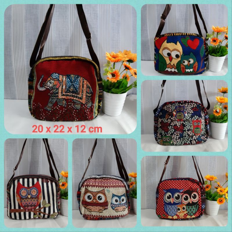 TERMURAH  Tas thailand/bangkok asli, dengan gambar gajah & owl yang khas thailand