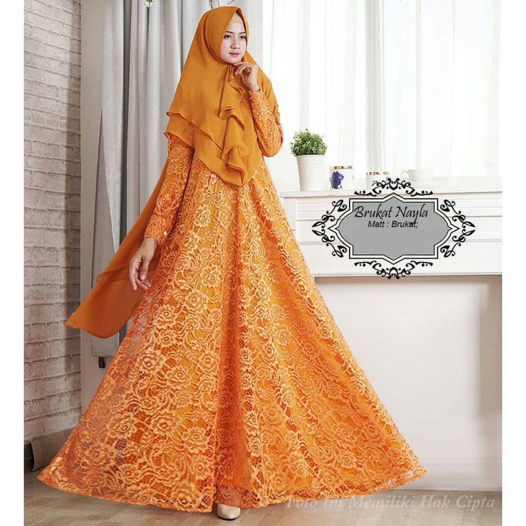 Brukat Nayla Dress - Baju Gamis Brokat Wanita Pesta Kondangan / Formal Syari Kekinian Murah Terbaru