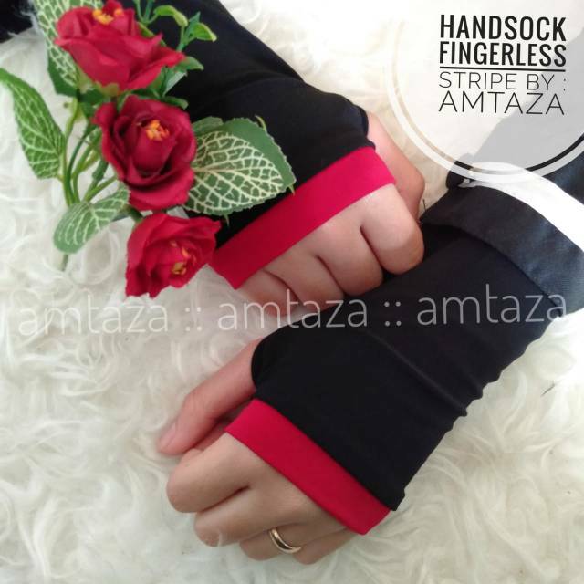 [BISA COD] Handsock Fingerless Strip premium by Amtaza | handsock jempol strip amtaza | manset jempol strip amtaza