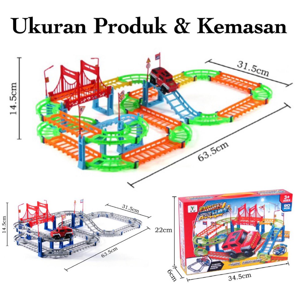 [FUNNY] 90Pcs Mainan Anak Edukasi Track Mobil / Mainan Jalur Kereta Api Bisa Bongkar Pasang / Mobil-Mobilan