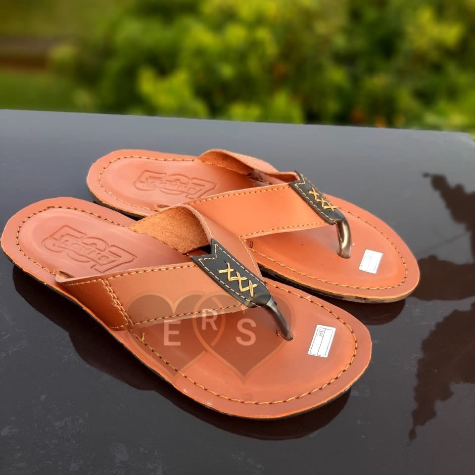 TOKOERS SDLD05 Sepatu Sandal Laki Laki kulit PU - Jahit Tembus