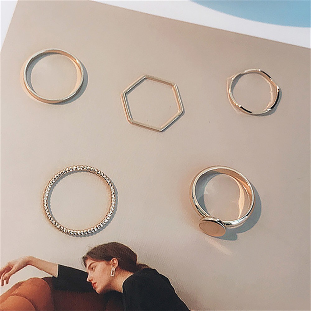 【COD Tangding】5pcs / set Cincin Joint Simple Gaya Korea Untuk Wanita