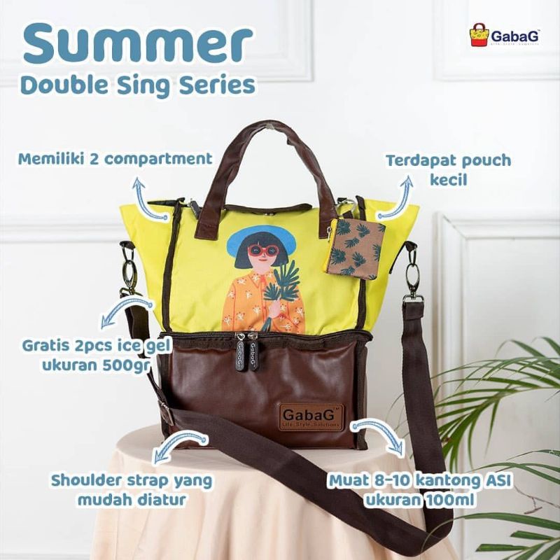 Myg - 1 KG - Cooler Bag Gabag Summer Double Sling Thermal Bag - Free 2 Ice Gel - Tas Asi - Tas Bayi