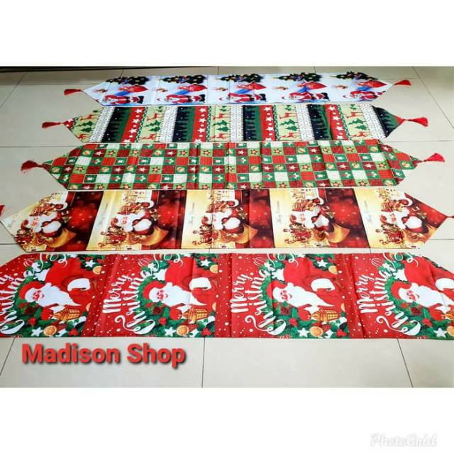 Taplak Meja Natal Santa Murah Dekorasi Table Runner Merry Christmas