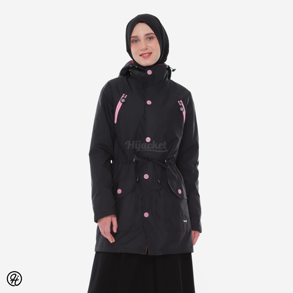 HIJACKET MONTIX | HIJAKET JAKET PARKA WANITA HIJAB PANJANG MUSLIMAH SYAR'I-Black