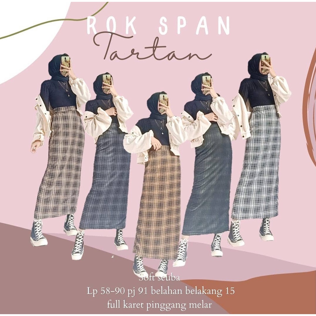 Rok Tartan Span Panjang Premium Korean style Terbaru Best Seller | Rok Span Panjang Kotak Kotak