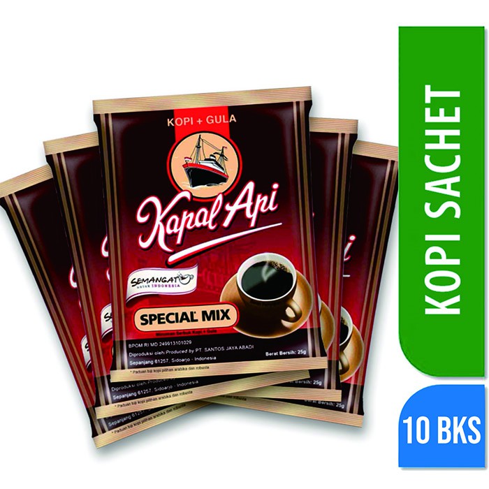 

Kopi Bubuk Kapal Api Spesial Mix Kopi & Gula Siap Seduh 1 Renceng 10 Sachet