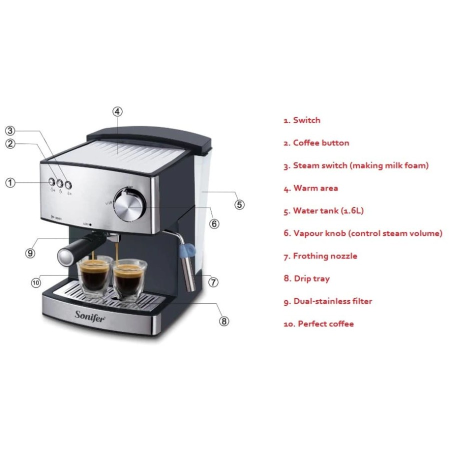 Sonifer SF-3528 Mesin Kopi Espresso dan Cappuccino Sonifer Kapasitas 1.6 Liter