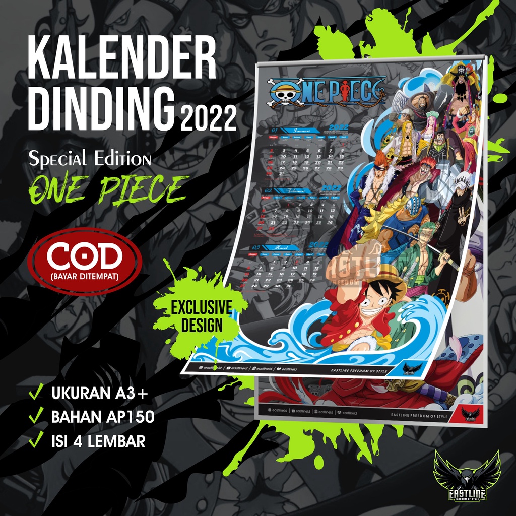 Jual Kalender Dinding Wall Calender Anime One Piece 2022 Isi 4 Lembar