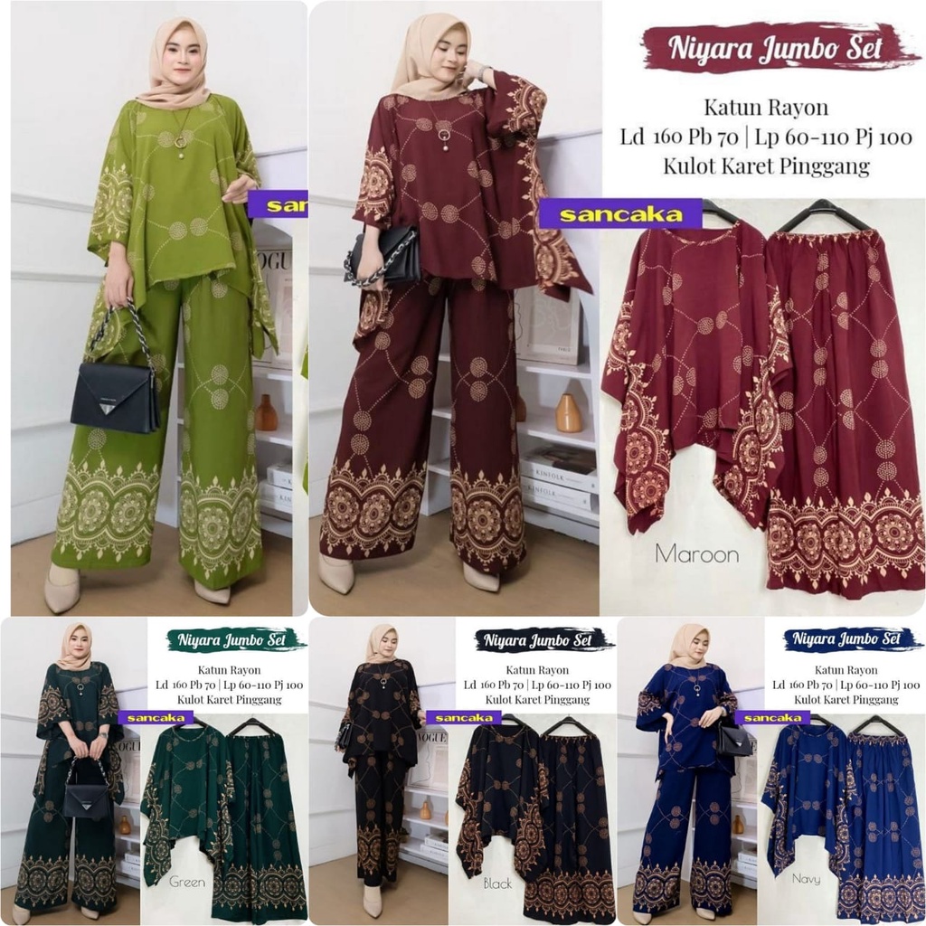 Setelan Jumbo Senaya Set Waka Waka Motif Bunga Ori Naura Size Jumbo Busui Resleting Rayon Tebal Lengan 3/4 / Set Wanita