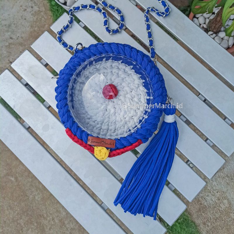 Doraemon Dome Acrylic Bag - Tas Rajut Crochet Akrilik Gembung unik handmade