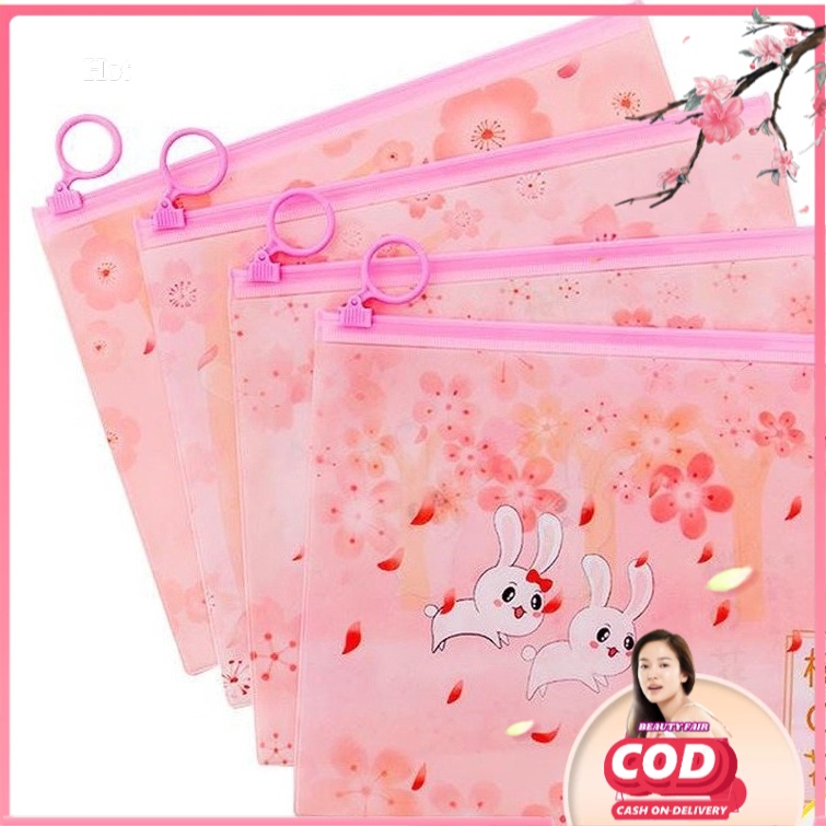 

[BF] ORGANIZER BAG ZIPPER A5 MOTIF SAKURA RABBIT TRANSPARAN ( TEMPAT PENSIL / HP / POUCH LUCU KOSMETIK )