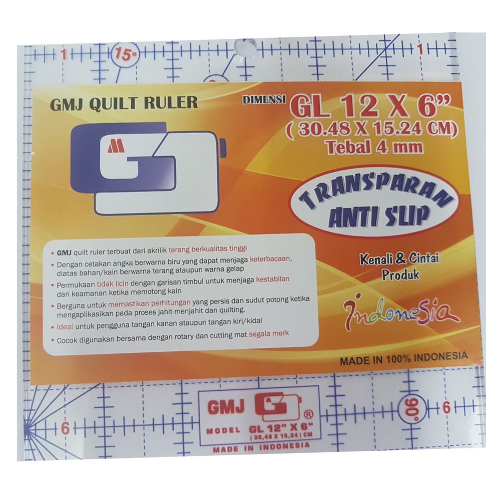 penggaris pola untuk membuat quilting dan patchwork merk GMJ ukuran 12x6&quot;