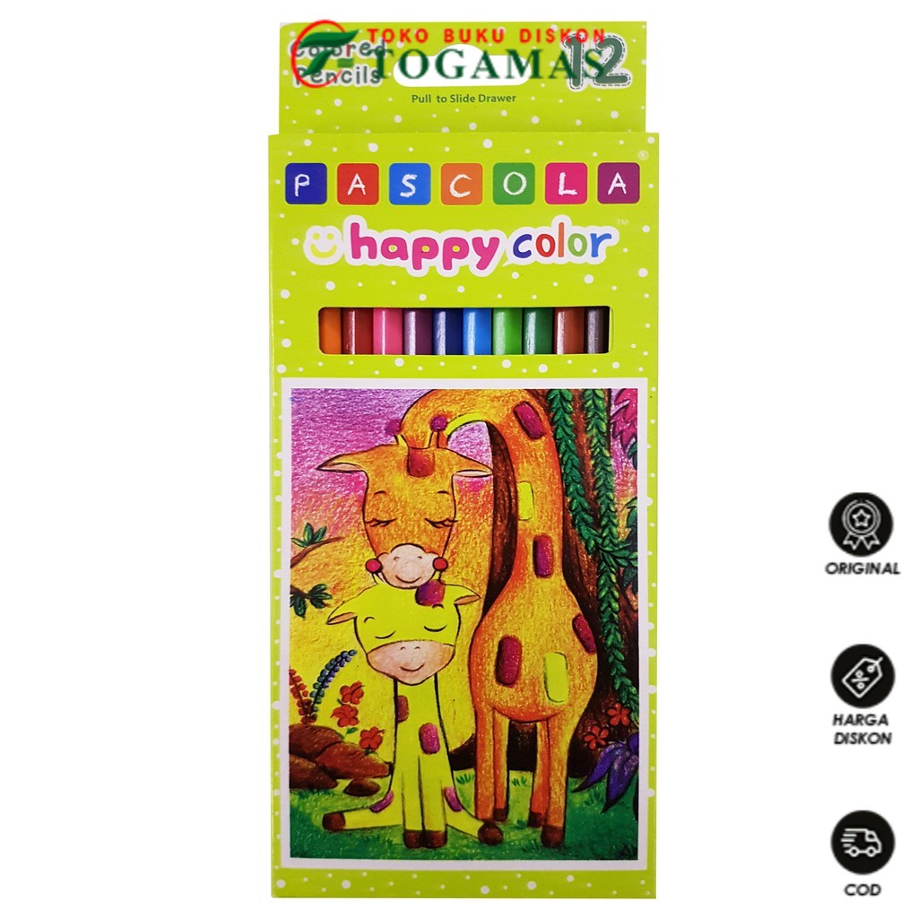 

TERMURAH !! PENSIL WARNA 12 COLORS FL (PANJANG) HAPPY COLOR PASCOLA STANDARD