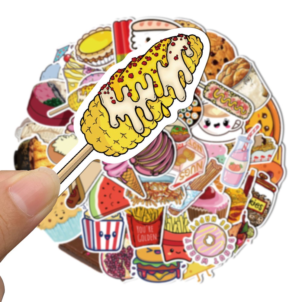 50PCS Self-made Stikers Hamburg Potato Pizza Food stickers Handbook Cute Fresh Diary Decorative Stationery Sticker