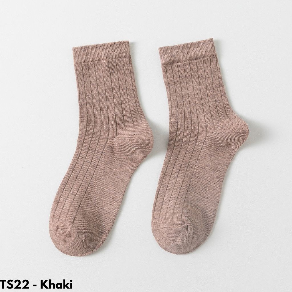 KAOS KAKI PANJANG WANITA PASTEL KATUN POLOS BETIS COTTON NYAMAN LEMBUT STRETCH MUSLIMAH NYAMAN OUTDOOR TS22-Khaki