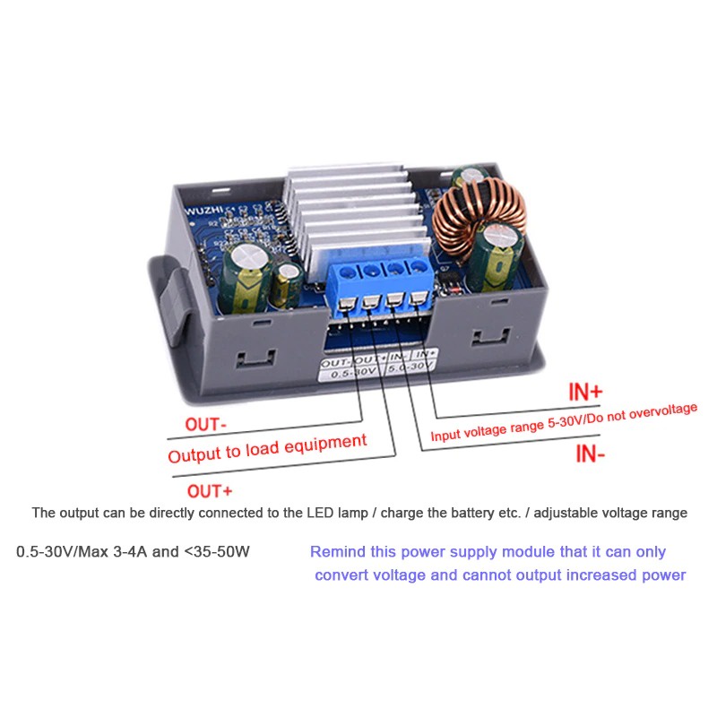 DC Buck Boost Converter CC CV 0.5-30V 4A Power Supply Modul Adjustable ZK-4KX