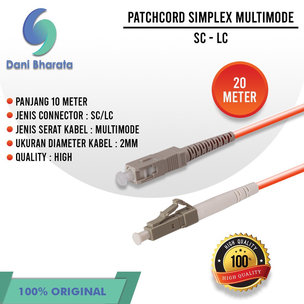 Patchcord SC LC UPC Fiber Optik Simplex Multimode mode 20 Meter