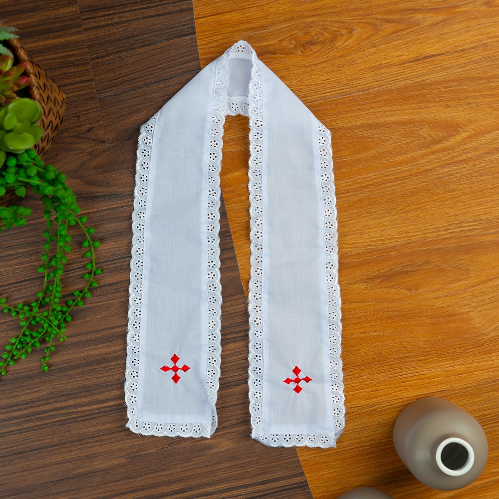 Stola / Samir Baptis Bayi Bordir Kain Syal Putih Baptis Katolik